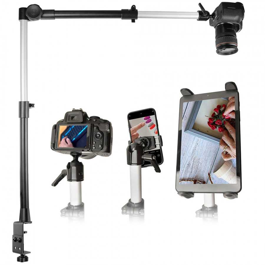 Bras télescopique pour appareil photo, tablette ou téléphone