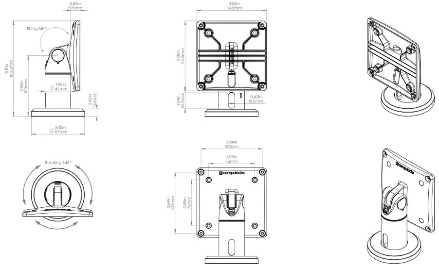 Pied pour Microsoft Surface POS Passe Cable et Antivol - Compulocks