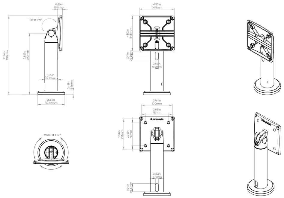 Pied pour Microsoft Surface POS Passe Cable et Antivol - Compulocks